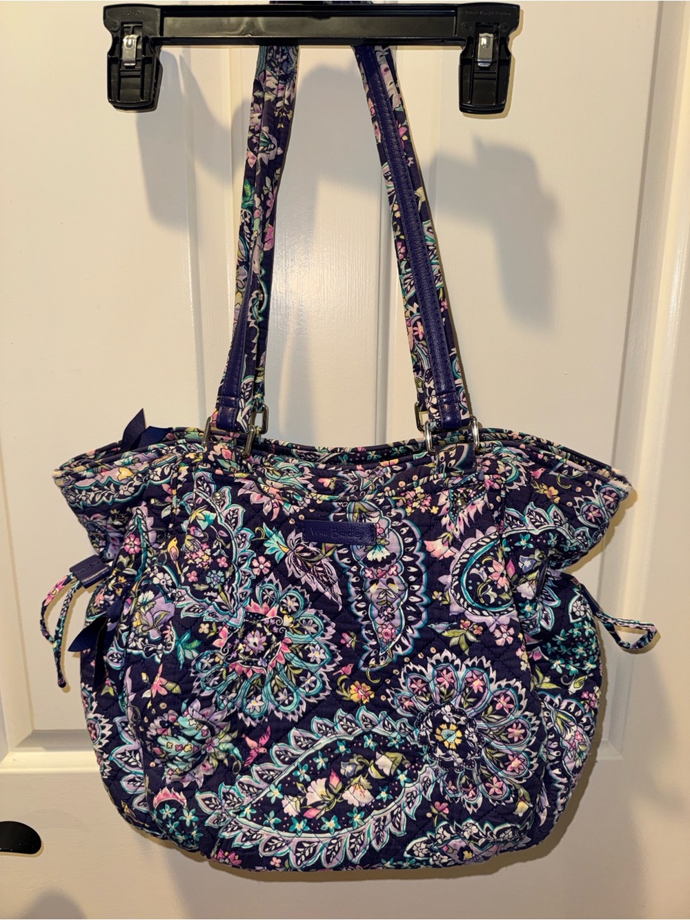 Vera Bradley Navy Paisley Quilted Tote with Teal, Pink & Purple Accents